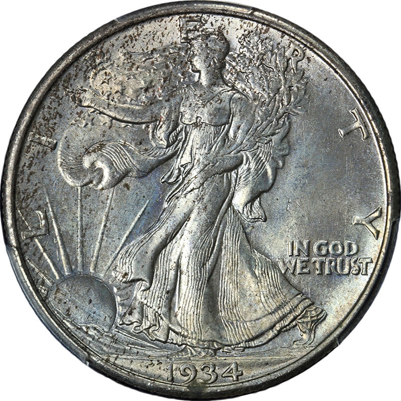 1934-P Walking Liberty Half PCGS MS65 Silver Coin Nice Strike: 1934-P Walking Liberty Half PCGS MS65 Silver Coin Nice Strike This 1934-P Walking Liberty Half Dollar is certified by PCGS with a grade of MS65, indicating it is uncirculated and exhibits decent eye a