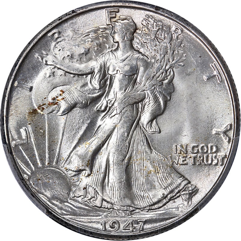 1947-D Walking Liberty Half Dollar PCGS MS64 Uncirculated Silver Coin: 1947-D Walking Liberty Half Dollar PCGS MS64 Uncirculated Silver Coin This stunning 1947-D Walking Liberty Half Dollar is certified by PCGS with a grade of MS64, indicating its uncirculated condition.