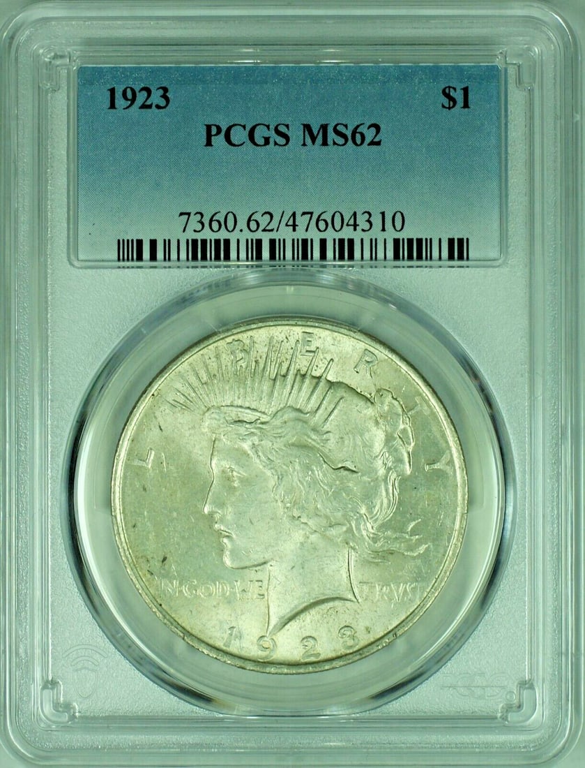 1923 Peace Dollar Silver $1 Coin PCGS MS 62 Certified Uncirculated (1 of 2)