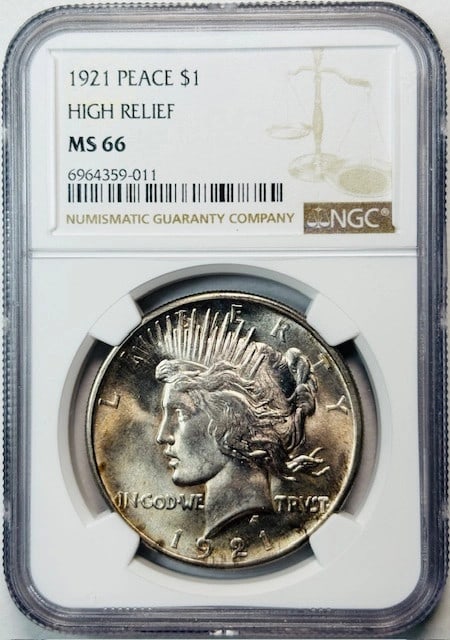 NGC MS66 1921 Silver Peace Dollar High Relief Coin (1 of 2)