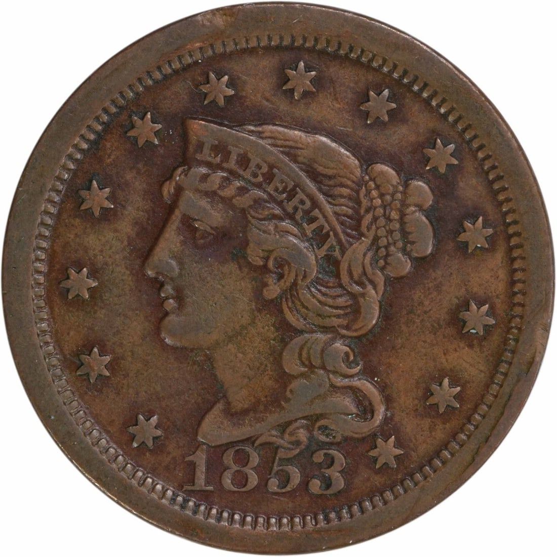 1853 Braided Hair Large Cent EF Copper Uncertified (1 of 2)