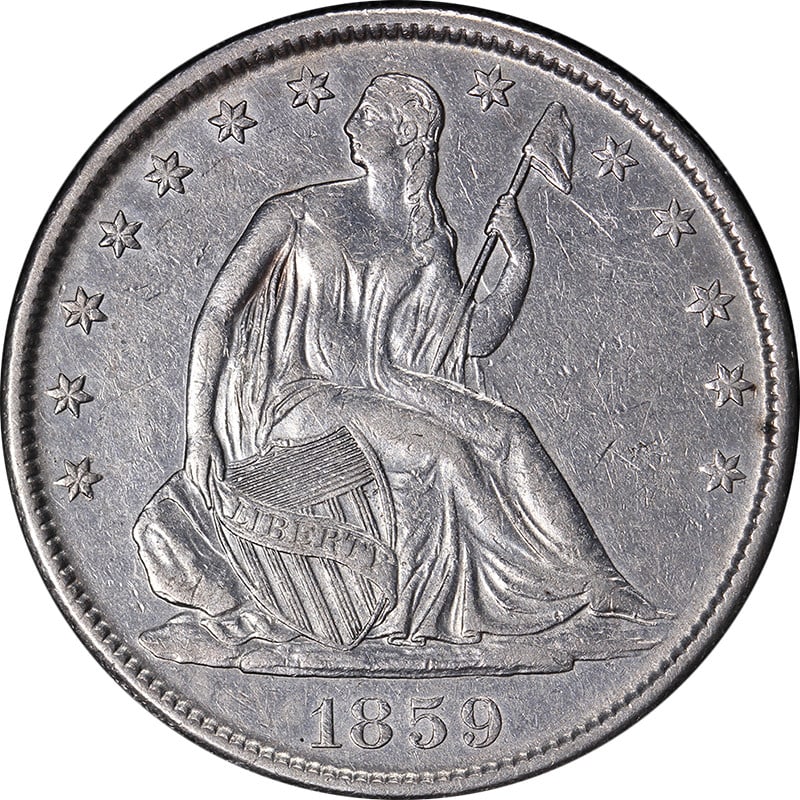 1859-O Seated Half Dollar Choice AU Details Silver Coin (1 of 2)