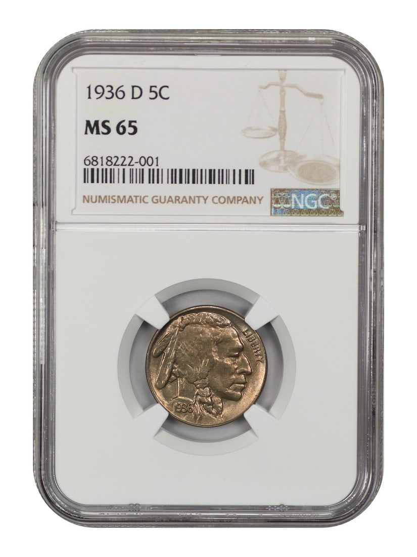1936 Denver Buffalo Nickel NGC MS65 Five Cent Coin (1 of 4)