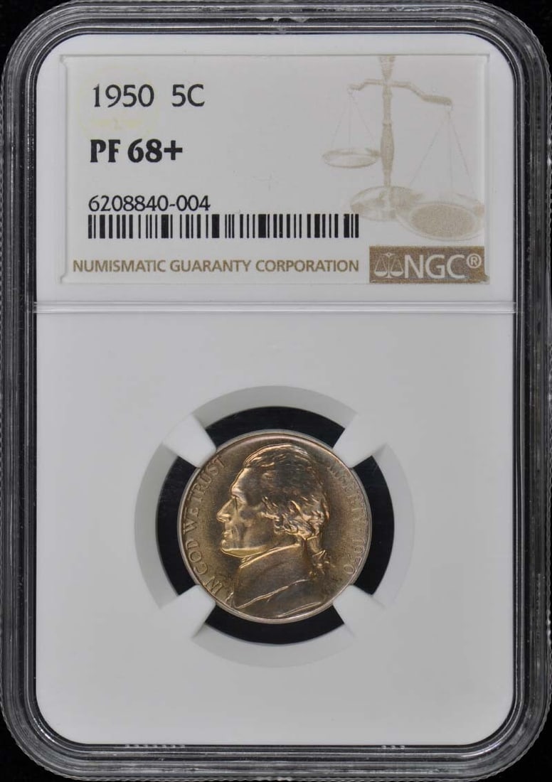1950 Jefferson Nickel NGC PR68+ Uncirculated Proof Coin: 1950 Jefferson Nickel NGC PR68+ Uncirculated Proof Coin This 1950 Jefferson Nickel is a remarkable specimen, graded PR68+ by NGC, indicating its exceptional quality and uncirculated condition. Struck