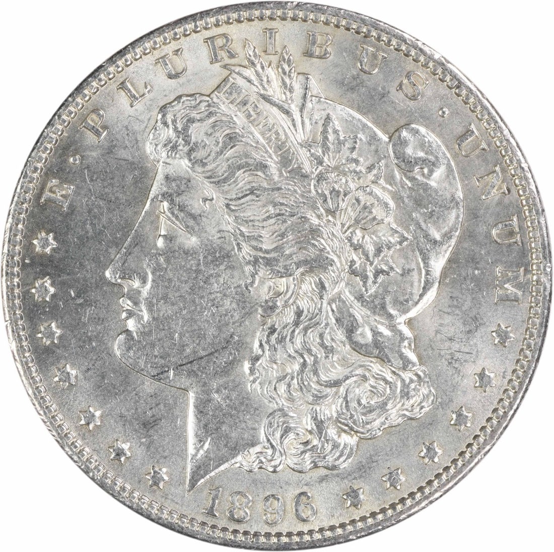1896 Philadelphia Morgan Dollar About Uncirculated 90 Silver Uncertified: 1896 Philadelphia Morgan Dollar About Uncirculated 90 Silver Uncertified This 1896 Morgan Silver Dollar was minted in Philadelphia and features a composition of 90% silver and 10% copper. Designed by