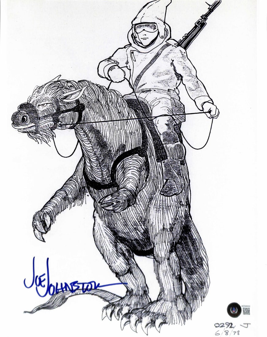 Joe Johnston Signed Star Wars Taun Taun Concept Art 11x14 Photo Beckett LOA: Joe Johnston Signed Star Wars Taun Taun Concept Art 11x14 Photo Beckett LOA This stunning 11x14 photograph features concept art of the Taun Taun from Star Wars: The Empire Strikes Back, brilliantly si