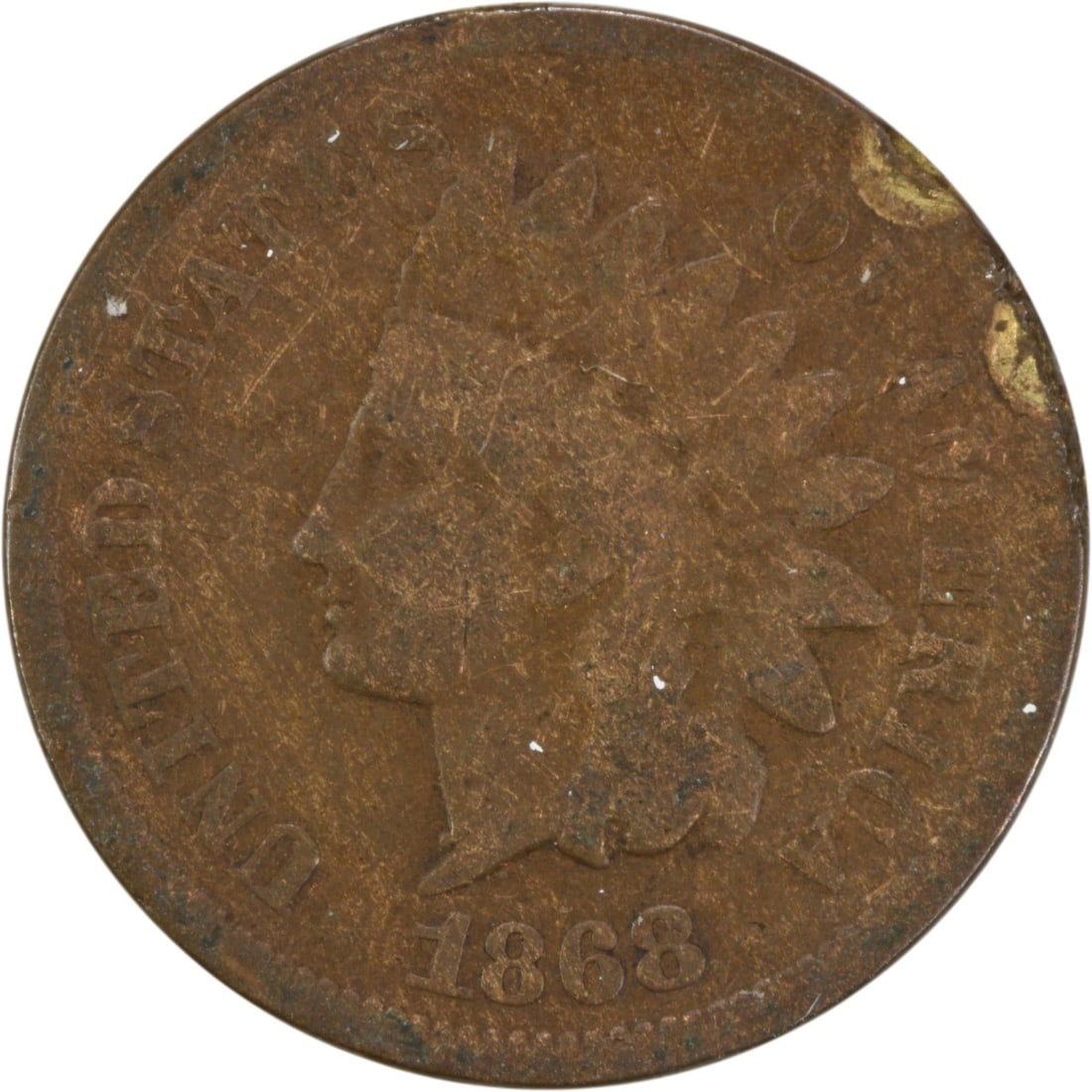 1868 Indian Head Cent G Grade Uncertified 19mm Coin: 1868 Indian Head Cent G Grade Uncertified 19mm Coin This 1868 Indian Cent showcases classic American coinage from the Philadelphia mint. With a circulated grade of G, this small cent features a compos