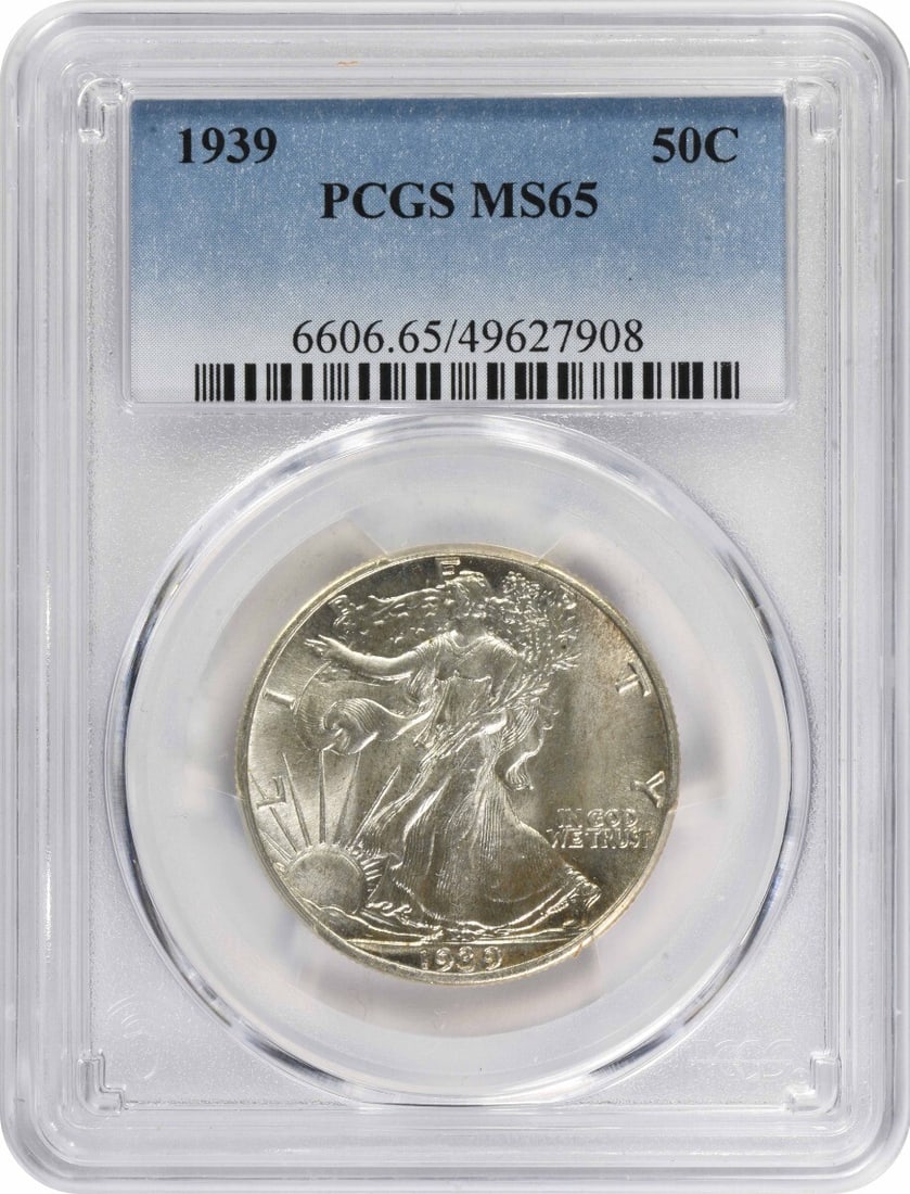 1939 Walking Liberty Silver Half Dollar MS65 PCGS Uncirculated: 1939 Walking Liberty Silver Half Dollar MS65 PCGS Uncirculated This stunning 1939 Walking Liberty Silver Half Dollar, graded MS65 by PCGS, showcases exceptional quality and detail. Featuring a beautif