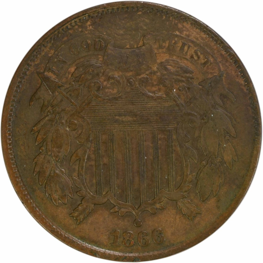 1866 Philadelphia Two Cent Piece VF Bronze Uncertified (1 of 2)
