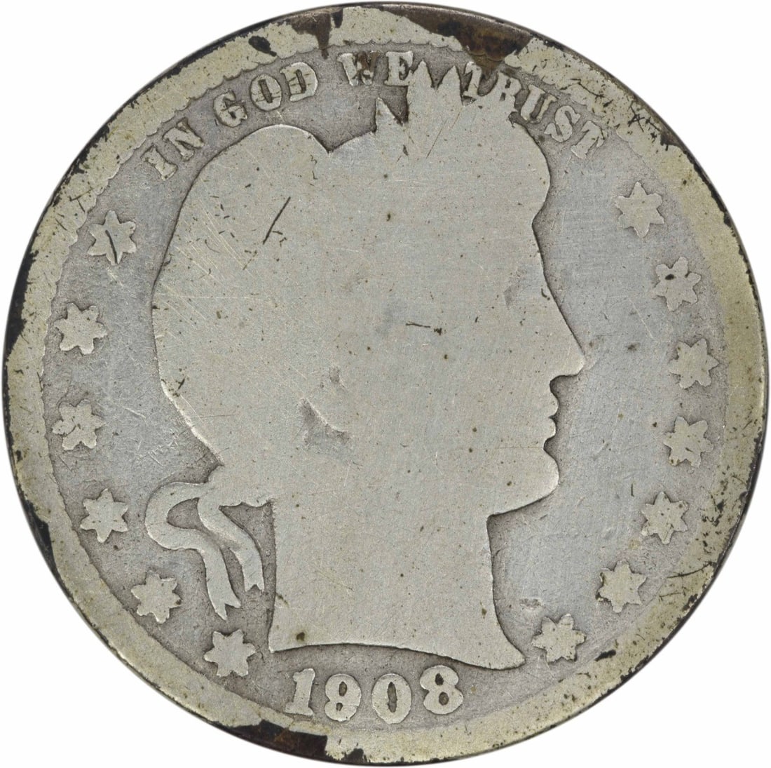 1908-S Barber Quarter 25C G Uncertified 90% Silver Coin (1 of 2)