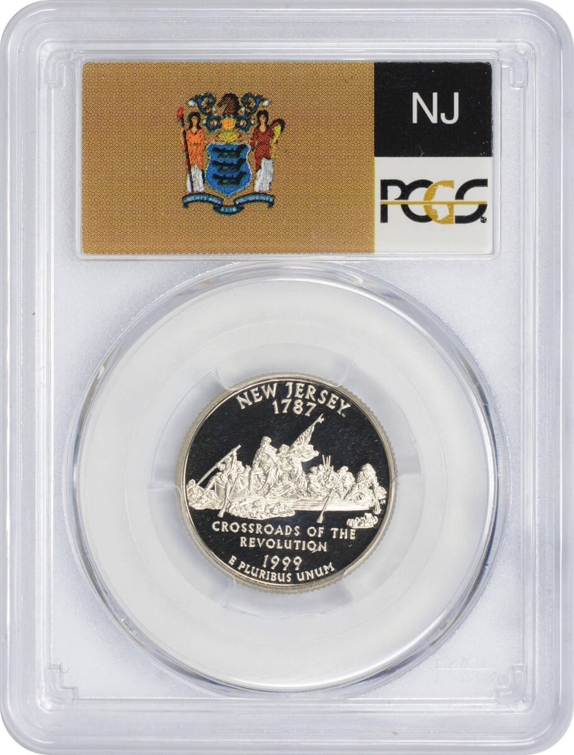 Proof 1999-S New Jersey State Quarter PCGS PR70DCAM Single Coin: Proof 1999-S New Jersey State Quarter PCGS PR70DCAM Single Coin This 1999-S New Jersey State Quarter is a proof coin struck at the San Francisco Mint. Graded PR70 Deep Cameo by PCGS, it features a fla