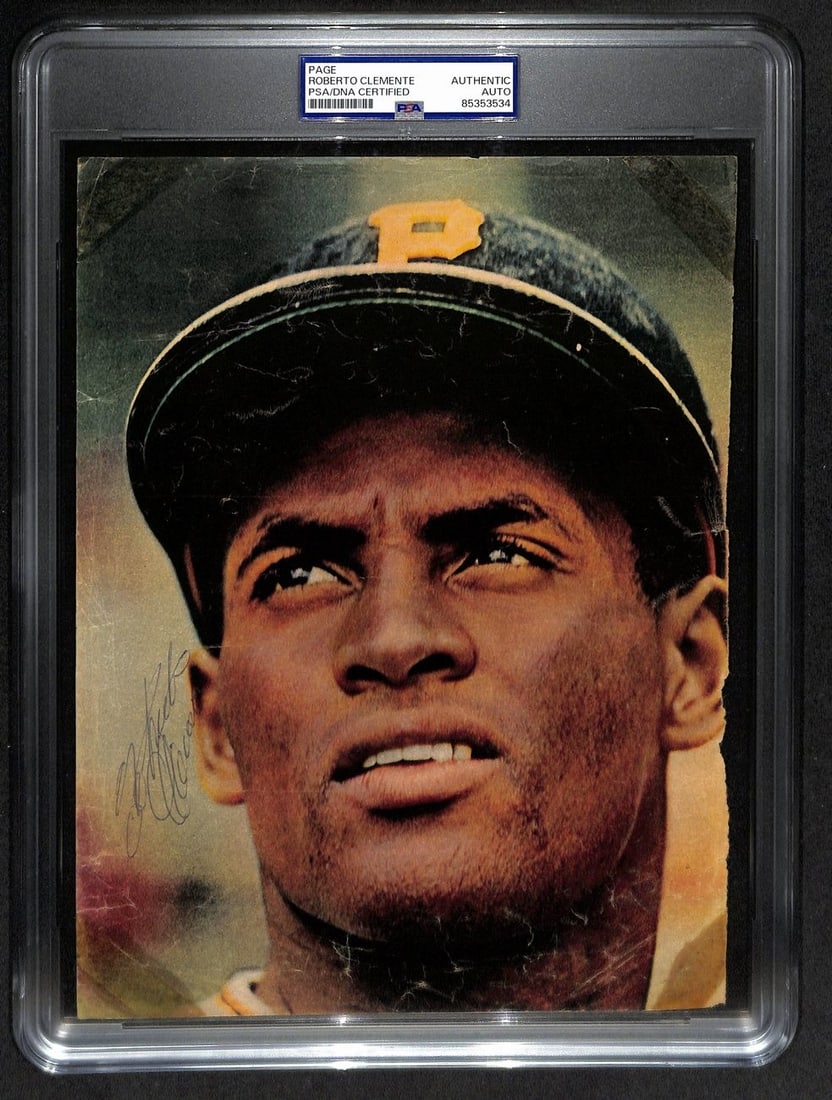 Autographed 8x10.5 Magazine Photo Roberto Clemente Pirates PSA DNA Certified: Autographed 8x10.5 Magazine Photo Roberto Clemente Pirates PSA DNA Certified This is an original 8 x 10.5 inch magazine photo featuring Roberto Clemente of the Pittsburgh Pirates. The photo is hand-si