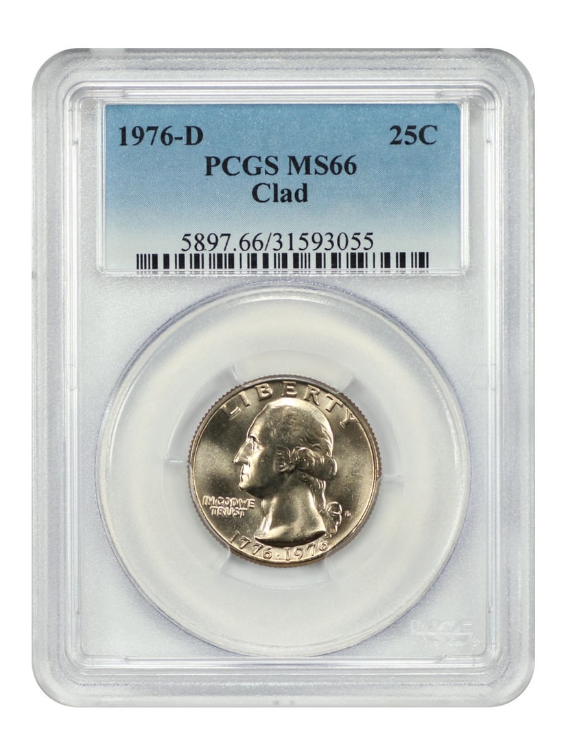 PCGS MS66 1976-D Denver Washington Quarter 25C Uncirculated: PCGS MS66 1976-D Denver Washington Quarter 25C Uncirculated This is a 1976-D Washington Quarter graded MS66 by PCGS. The coin is uncirculated and was minted in Denver. It belongs to the Washington Qua