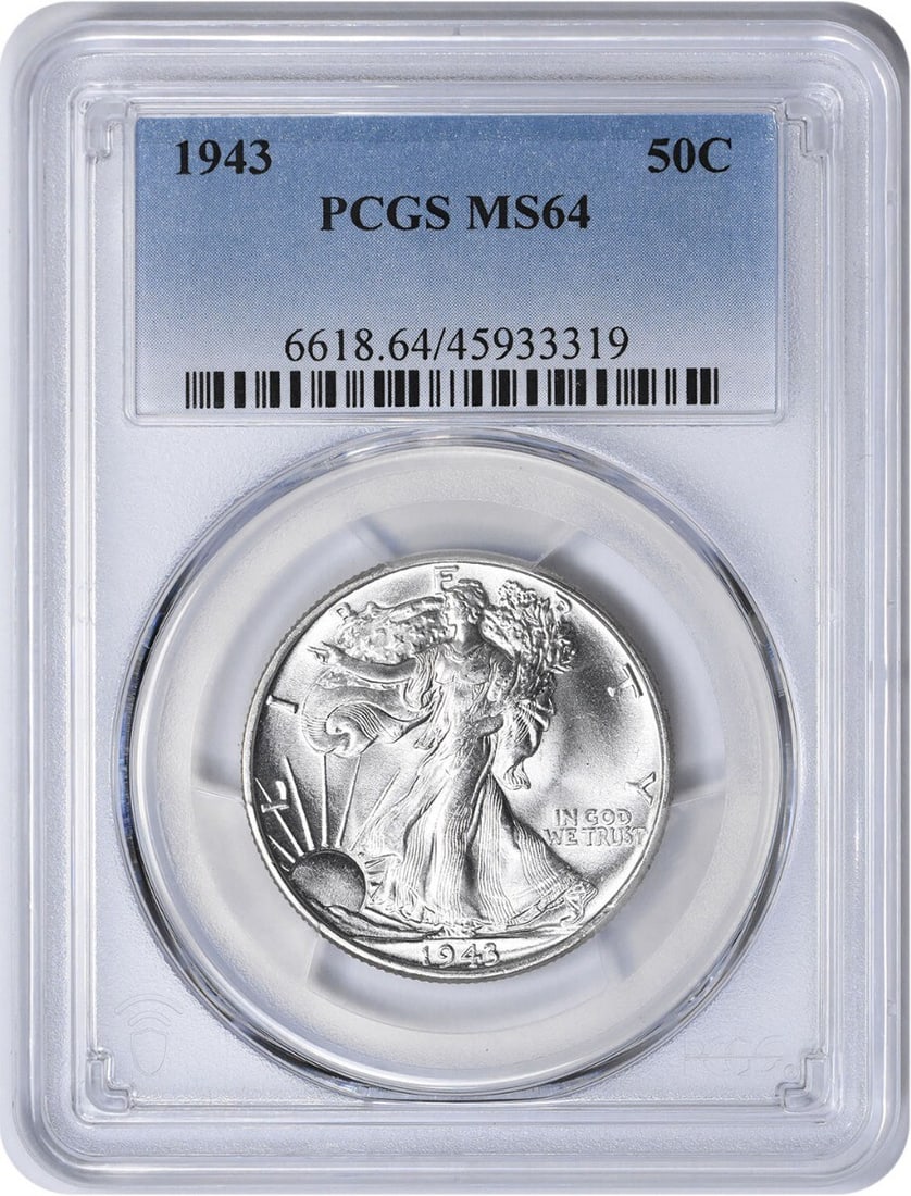 1943 Walking Liberty Silver Half Dollar MS64 PCGS Uncirculated: 1943 Walking Liberty Silver Half Dollar MS64 PCGS Uncirculated This 1943 Walking Liberty Silver Half Dollar is a stunning example of American coinage, certified by PCGS with a grade of MS64. Struck in