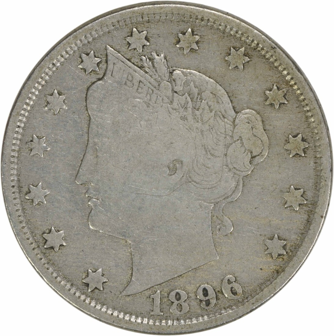 1896 Liberty Nickel 5C Philadelphia Circulated Uncertified Coin: 1896 Liberty Nickel 5C Philadelphia Circulated Uncertified Coin This historical 1896 Liberty Nickel showcases the artistry of designer Charles E. Barber. Struck in Philadelphia, this coin is classifie