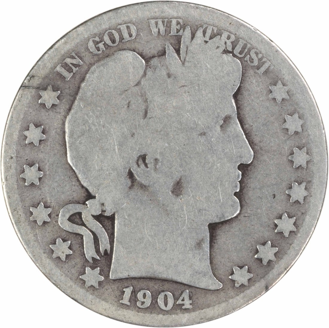 Barber Half Dollar 1904 San Francisco Silver Coin AG Grade Uncertified (1 of 2)