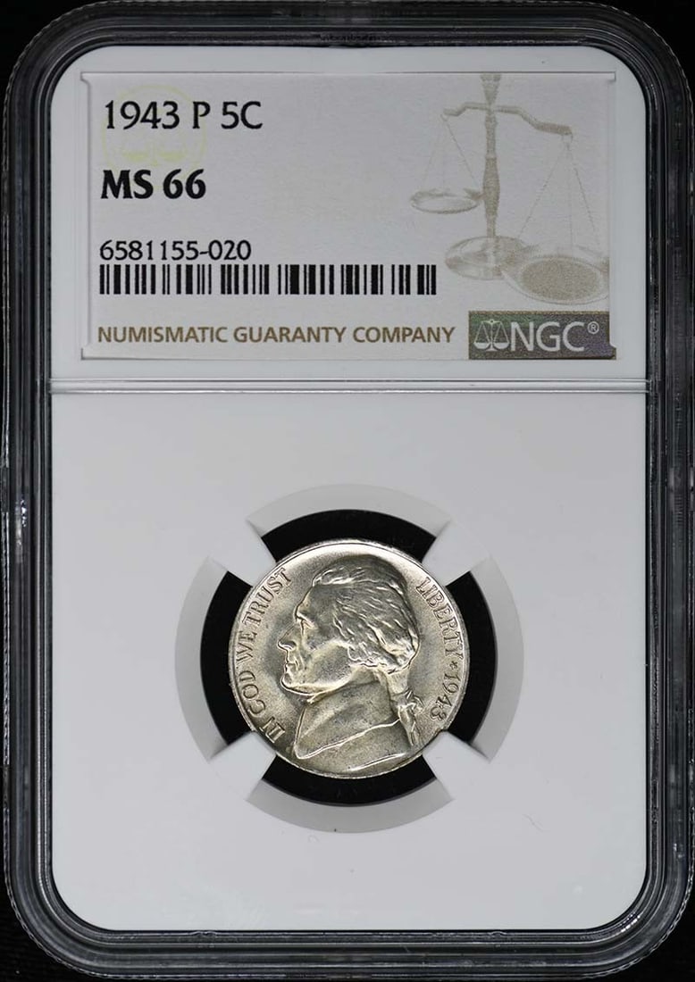 1943 Jefferson Nickel NGC MS66 Uncirculated Philadelphia Mint: 1943 Jefferson Nickel NGC MS66 Uncirculated Philadelphia Mint This 1943 Jefferson Nickel is certified by NGC with a grade of MS66, indicating it is in uncirculated condition. Minted in Philadelphia, t