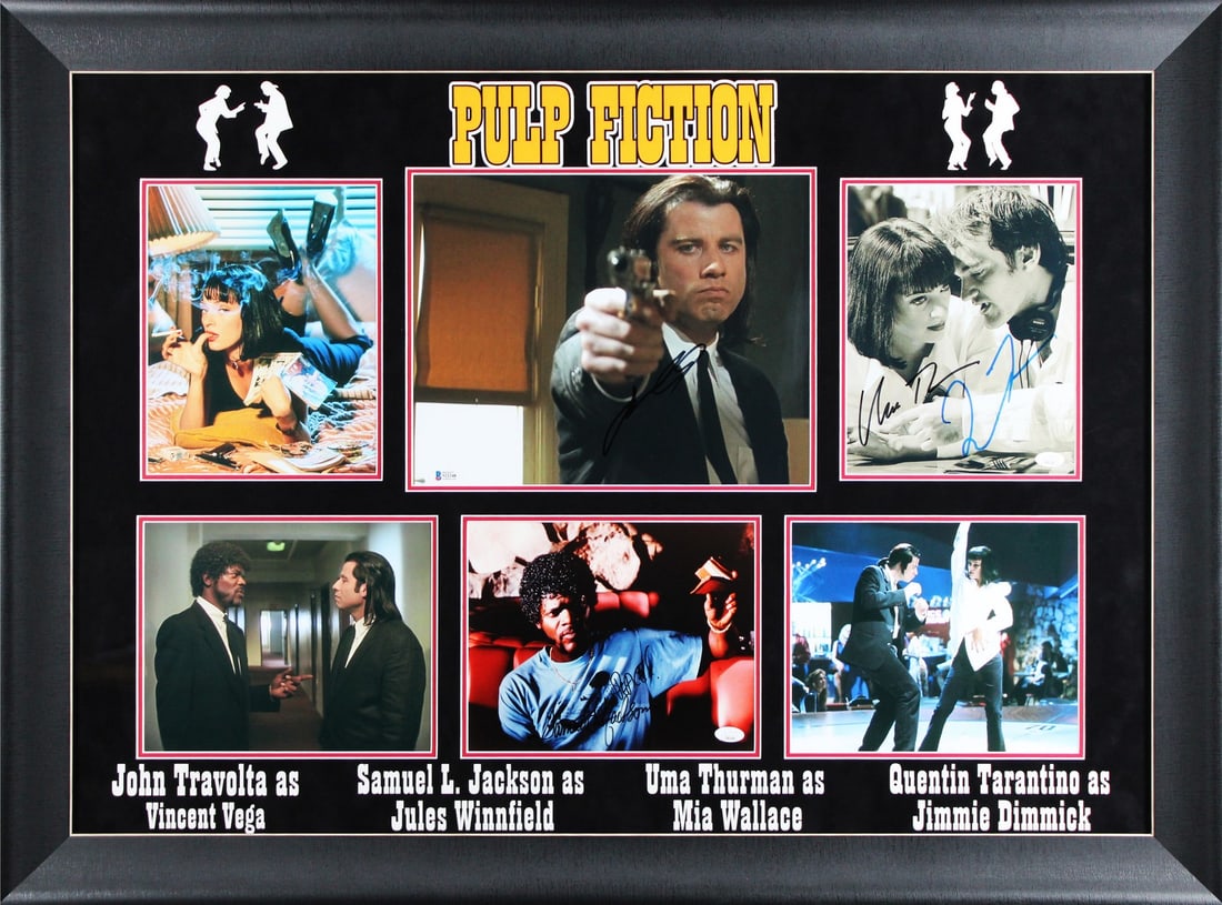 Framed Pulp Fiction Photo Signed by Travolta Thurman Jackson Tarantino BAS JSA Authenticated (1 of 4)