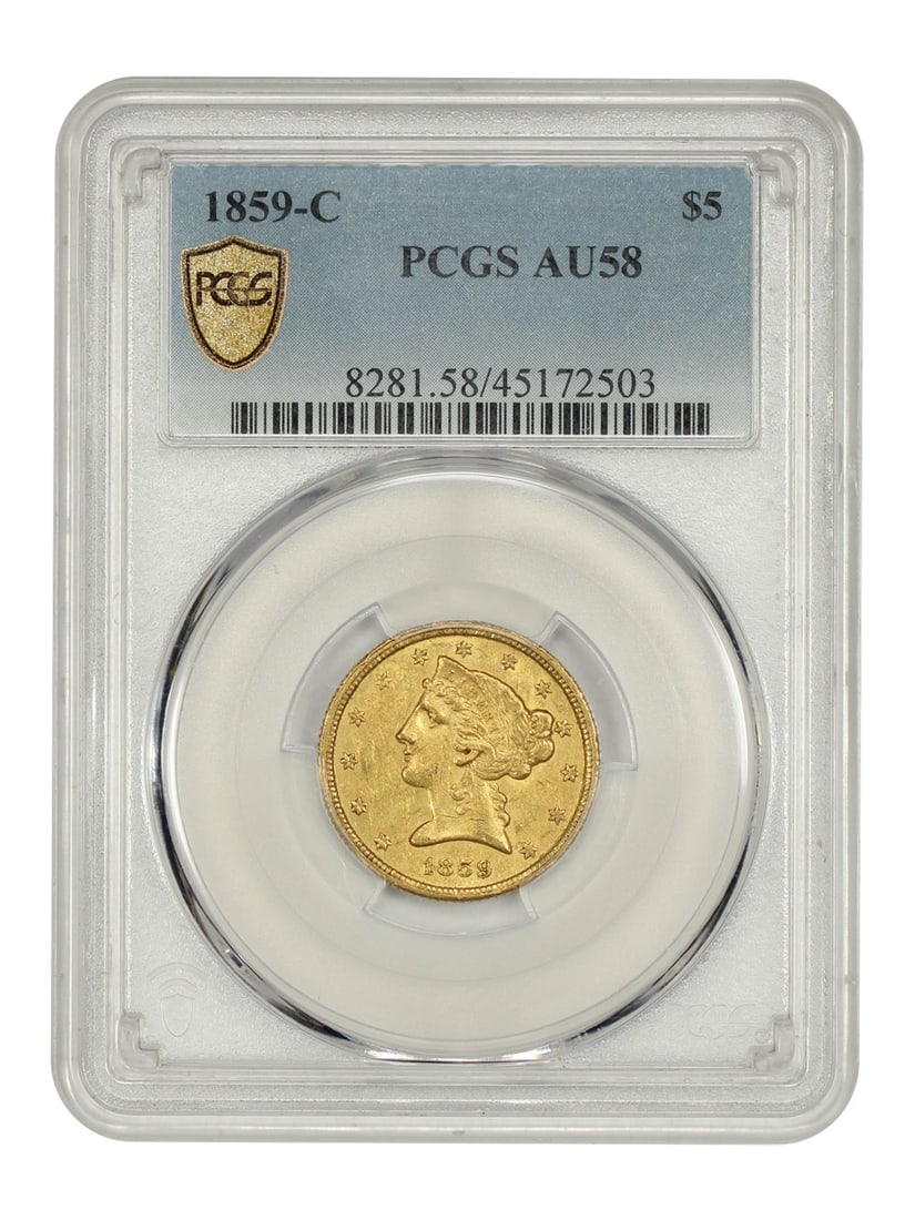 1859 Charlotte Mint $5 Gold Liberty Head Coin PCGS AU58 (1 of 4)