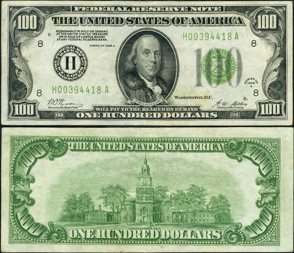 1928-A $100 St. Louis Federal Reserve Note FR. 2151 H-A Block XF (1 of 3)