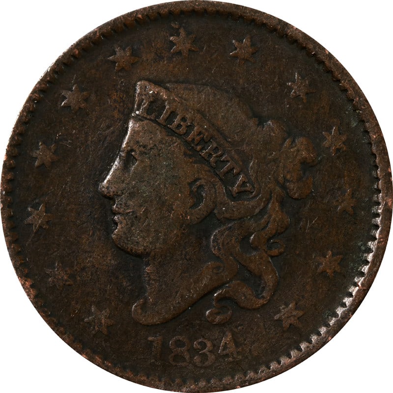 1834 US Copper Large Cent With Large 8 and Small Stars (1 of 2)