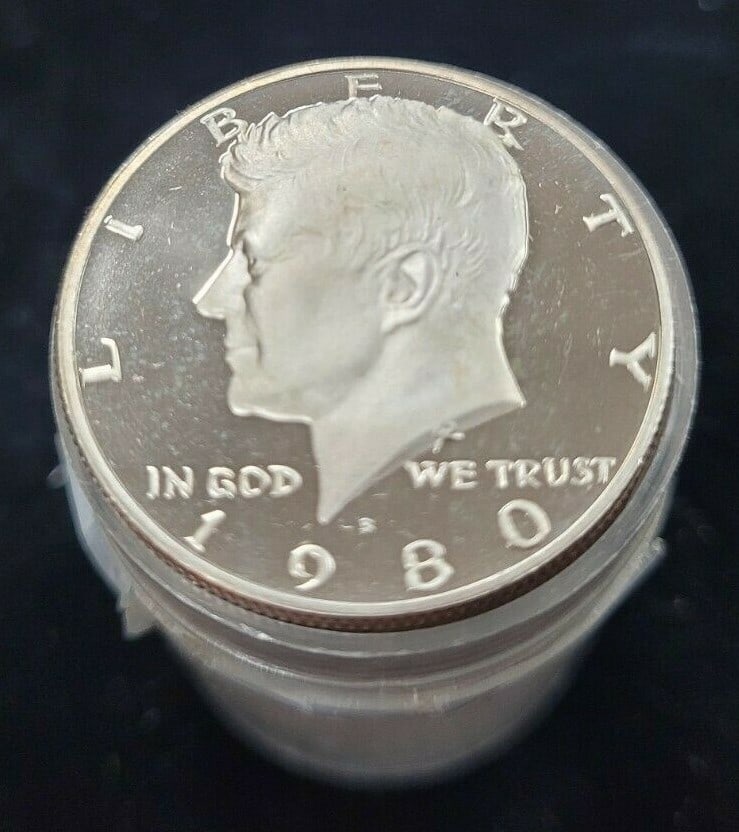 Roll of 20 Kennedy 1980-S Proof Half Dollars from San Francisco Mint: Roll of 20 Kennedy 1980-S Proof Half Dollars from San Francisco Mint This roll contains 20 uncirculated 1980-S Proof Kennedy Half Dollar coins. Each coin was minted in San Francisco and features a cop