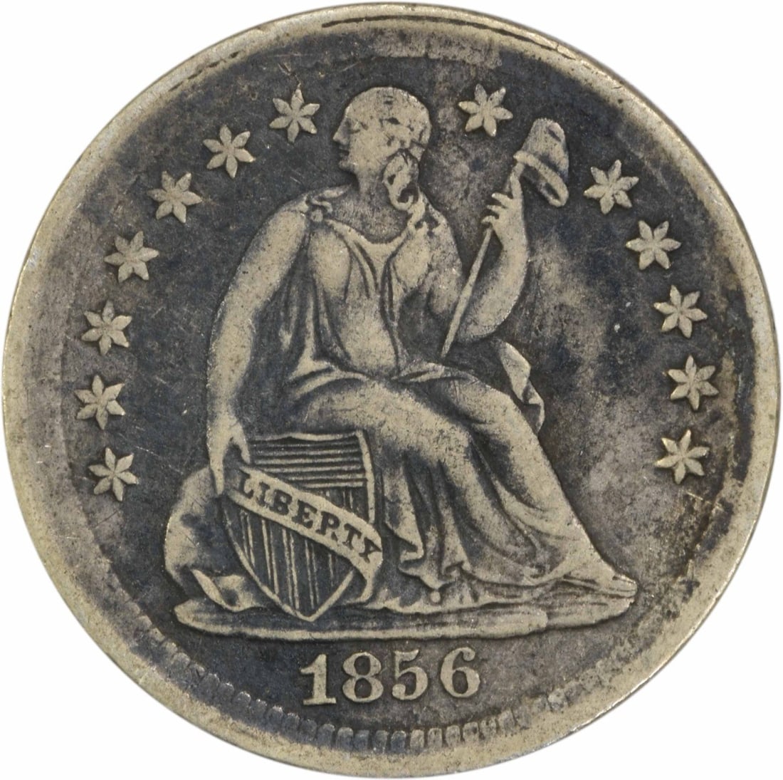 1856 Liberty Seated Half Dime 90% Silver Uncertified: 1856 Liberty Seated Half Dime 90% Silver Uncertified This 1856 Liberty Seated Silver Half Dime is a notable piece of American numismatic history. Struck in Philadelphia, this coin is made of 90% silve