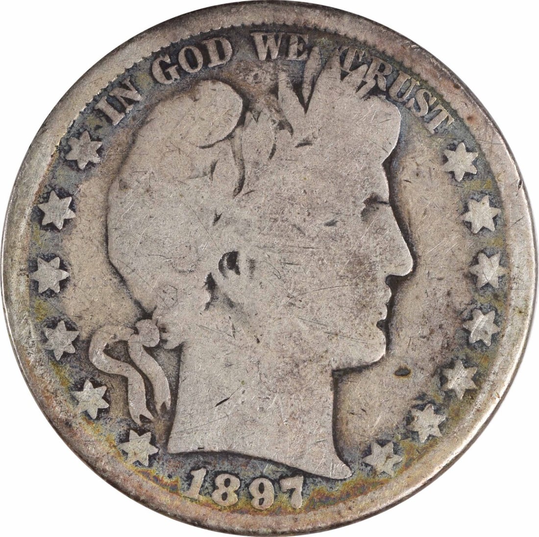 1897-O Barber Half Dollar 50C Uncertified 90% Silver Coin (1 of 2)