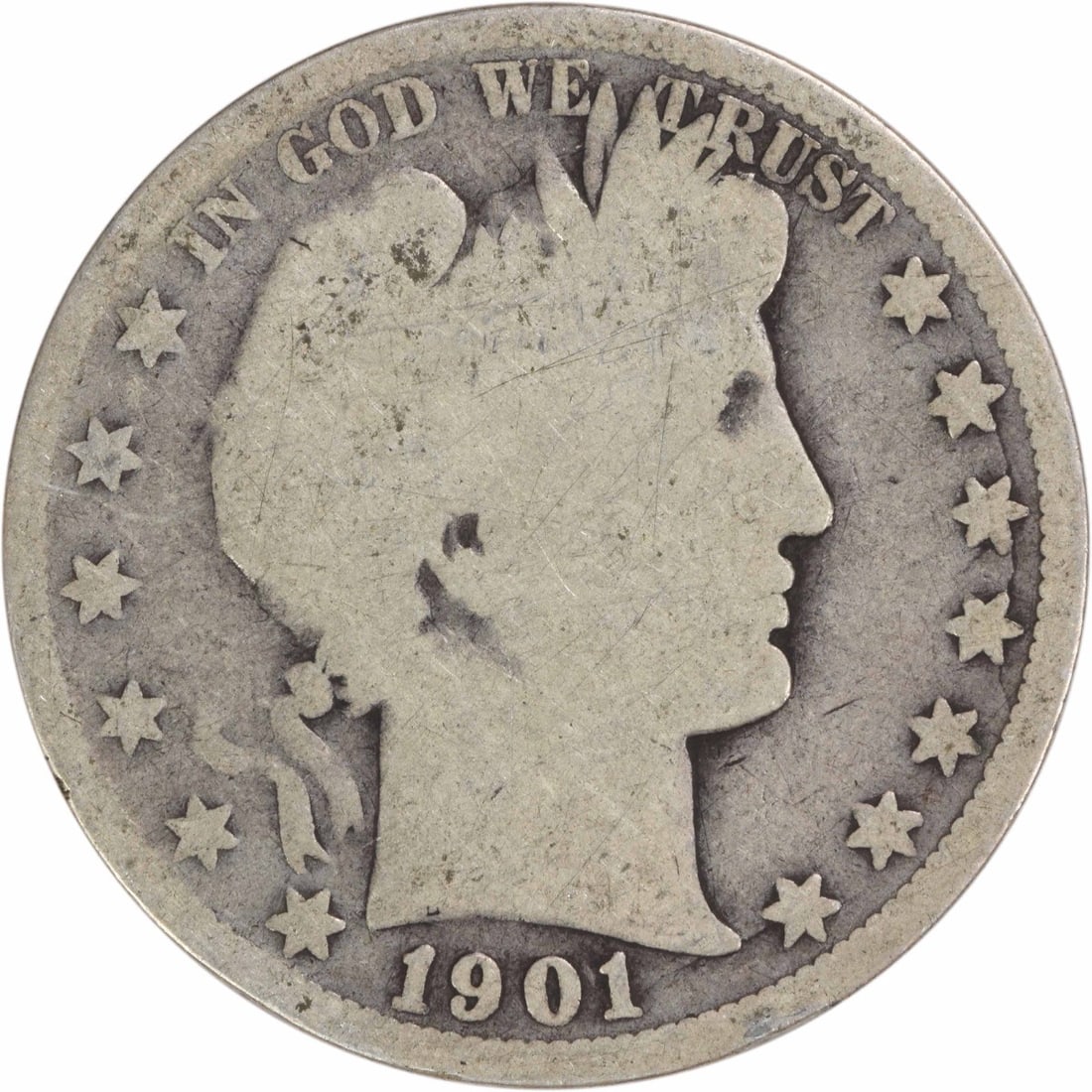 1901-S Barber Half Dollar 50C Uncertified 90% Silver Coin (1 of 2)