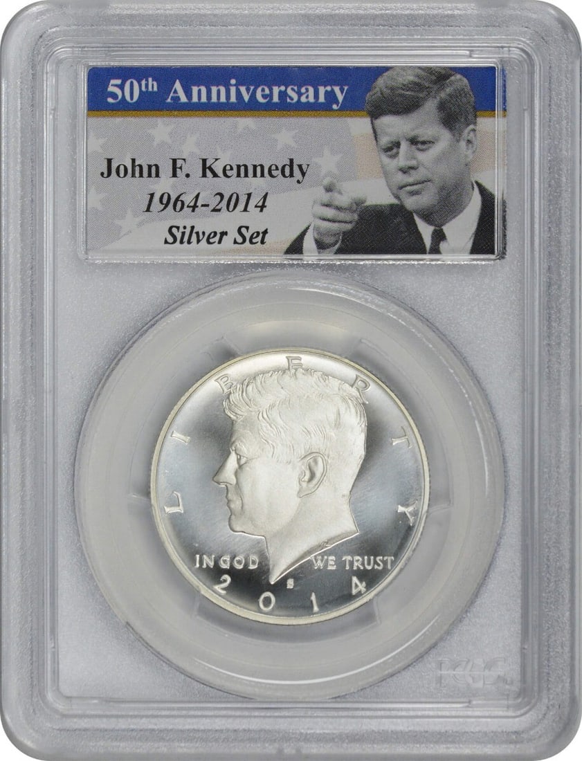 2014 S Kennedy 50th Anniversary Coin MS70 Special Strike 90% Silver: 2014 S Kennedy 50th Anniversary Coin MS70 Special Strike 90% Silver This 2014 S Kennedy 50th Anniversary Set Photo Label coin is a remarkable collectible for numismatists. It features a special strike