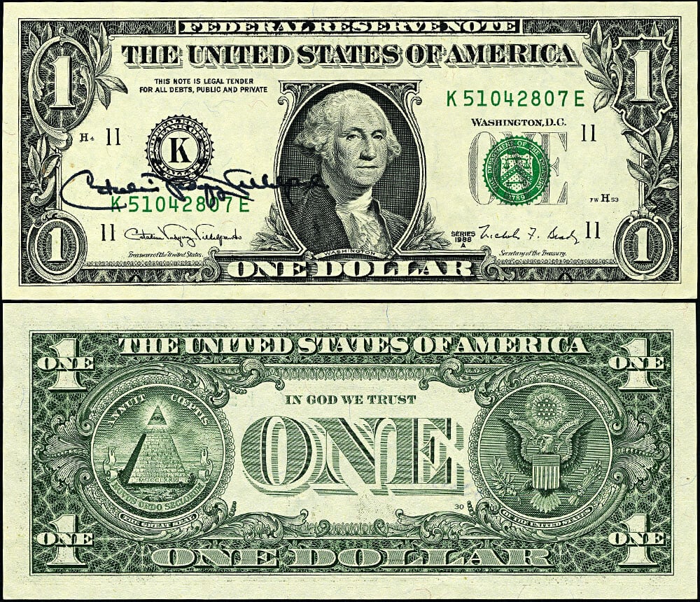 1988-A $1 Federal Reserve Note Dallas K-E Block Superb CU Courtesy Auto (1 of 3)