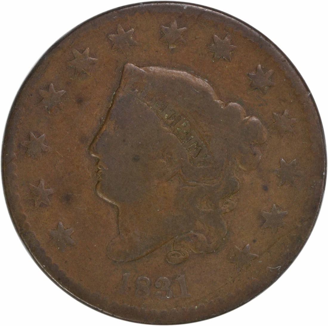 1831 Large Cent Coronet Head Copper Coin VG Uncertified (1 of 2)