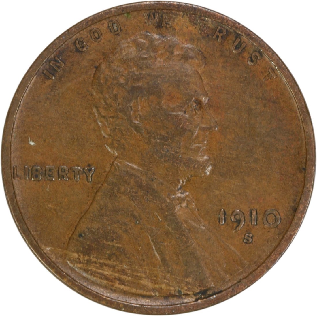 1910-S Lincoln Wheat Cent EF Uncertified Copper Coin (1 of 2)