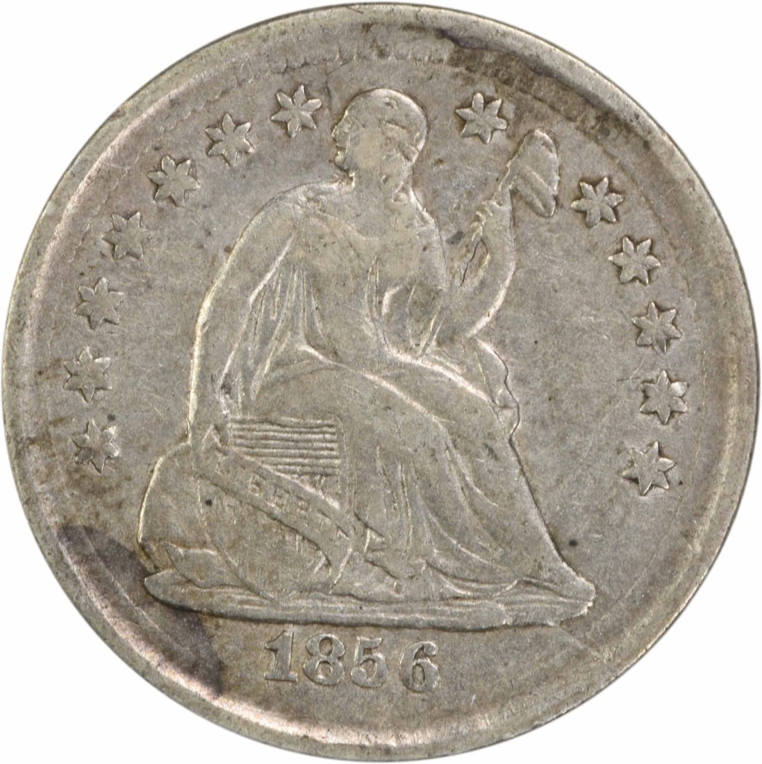 1856 Liberty Seated Half Dime 90% Silver Uncertified EF: 1856 Liberty Seated Half Dime 90% Silver Uncertified EF This 1856 Liberty Seated Silver Half Dime is a remarkable piece of American numismatic history. Struck in Philadelphia, this coin features a des