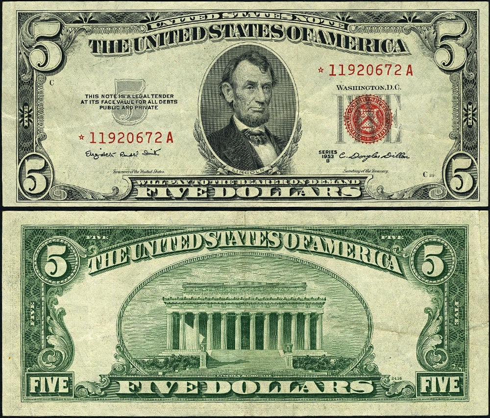 1953-B $5 Legal Tender XF Star Note FR. 1534* Uncertified (1 of 3)