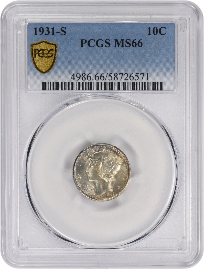 MS66 PCGS 1931 San Francisco Mercury Dime 10C Silver Uncirculated Coin (1 of 2)