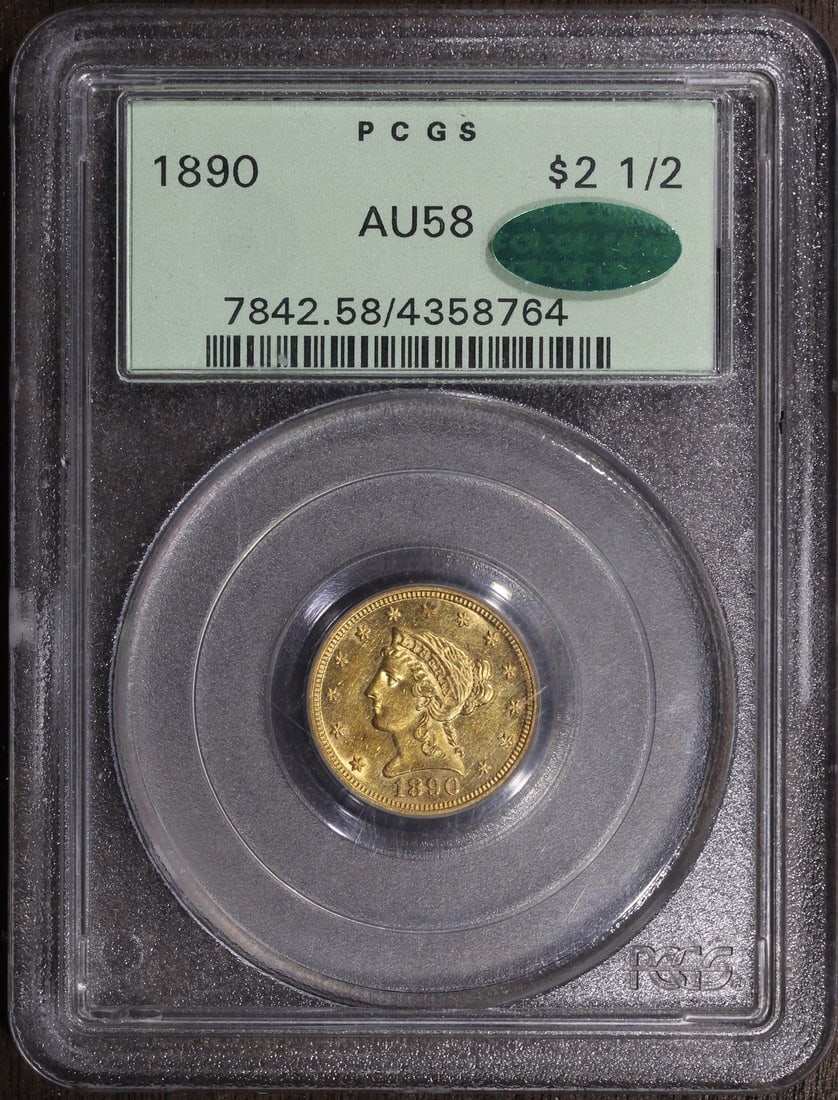 1890 AU58 CAC Quarter Eagle Gold Coin PCGS Certified (1 of 4)