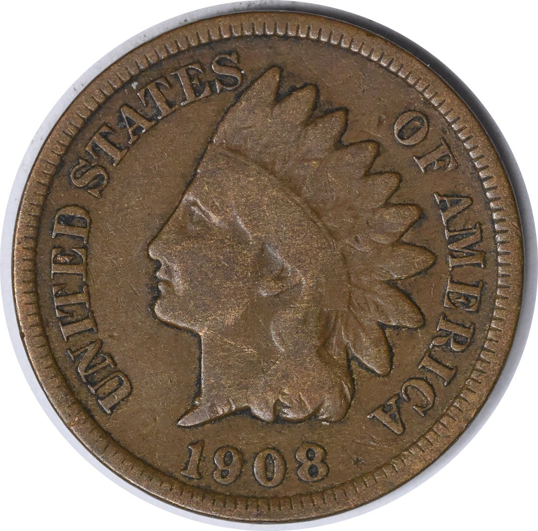 1908 San Francisco Indian Head Cent VG Grade Uncertified Copper Coin: 1908 San Francisco Indian Head Cent VG Grade Uncertified Copper Coin This 1908-S Indian Head Cent is a circulated small cent coin from the United States, minted in San Francisco. Composed of copper, i