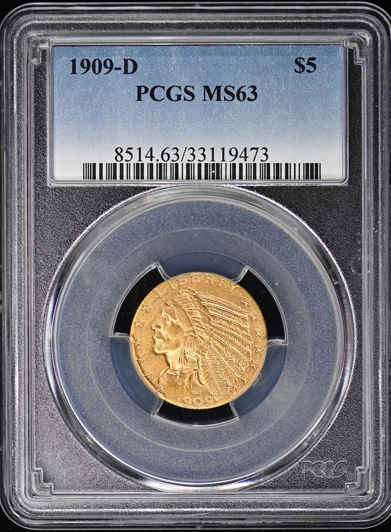 1909 Denver Indian Half Eagle Gold Coin PCGS MS63 (1 of 4)