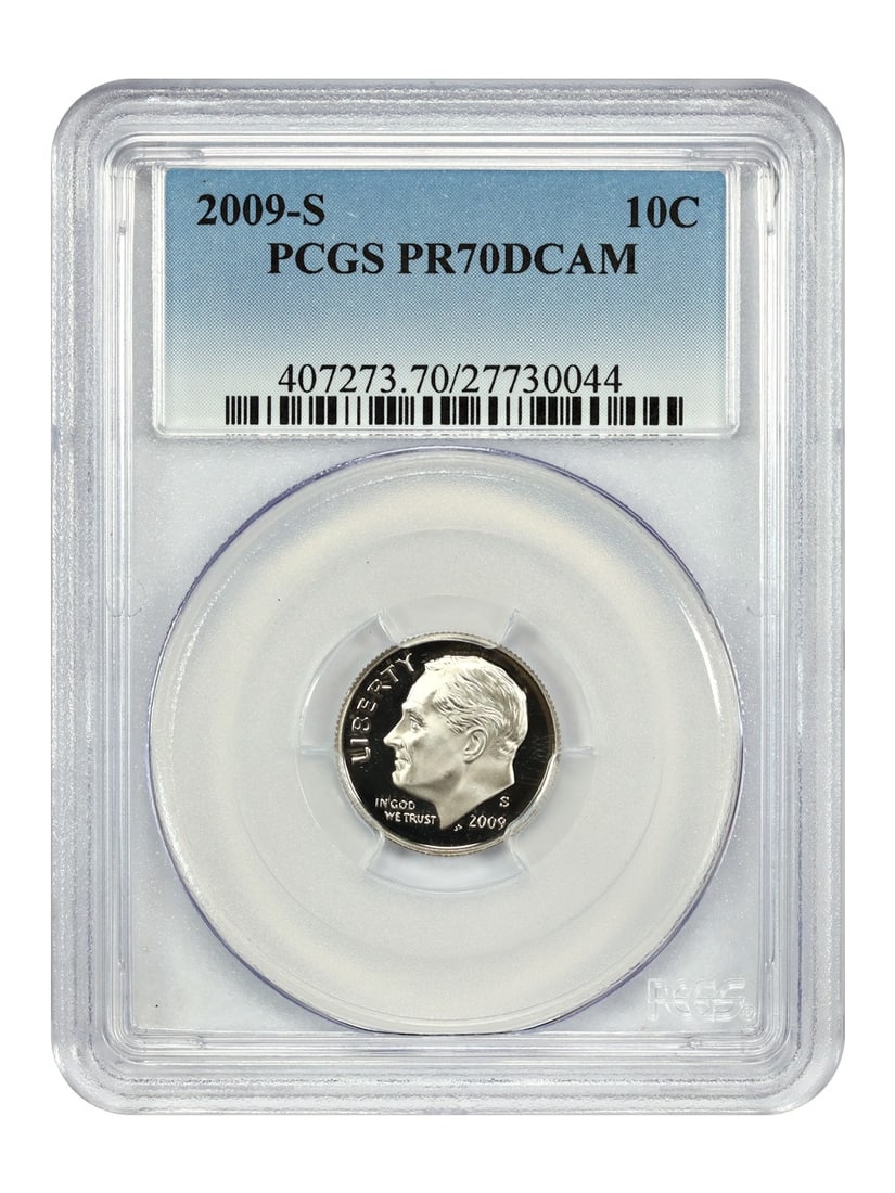PCGS PR70DCAM 2009-S Roosevelt Proof Dime San Francisco Mint: PCGS PR70DCAM 2009-S Roosevelt Proof Dime San Francisco Mint This is a 2009-S Roosevelt Dime with a denomination of 10 cents, graded PR70 Deep Cameo (DCAM) by PCGS. The coin is uncirculated and was st