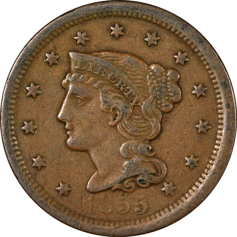 1855 United States Copper Large Cent Coin (1 of 2)