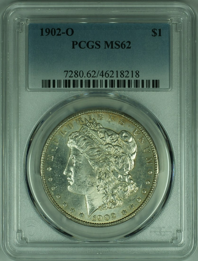 PCGS MS-62 1902-O Morgan Dollar Silver Coin Semi Proof-Like New Orleans Mint: PCGS MS-62 1902-O Morgan Dollar Silver Coin Semi Proof-Like New Orleans Mint This un-used 1902-O Morgan Silver Dollar features semi proof-like surfaces and is certified by PCGS with a grade of MS-62.