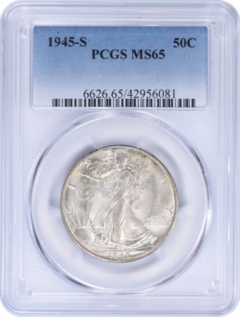 1945-S Walking Liberty Half Dollar MS65 PCGS Uncirculated Silver Coin (1 of 2)