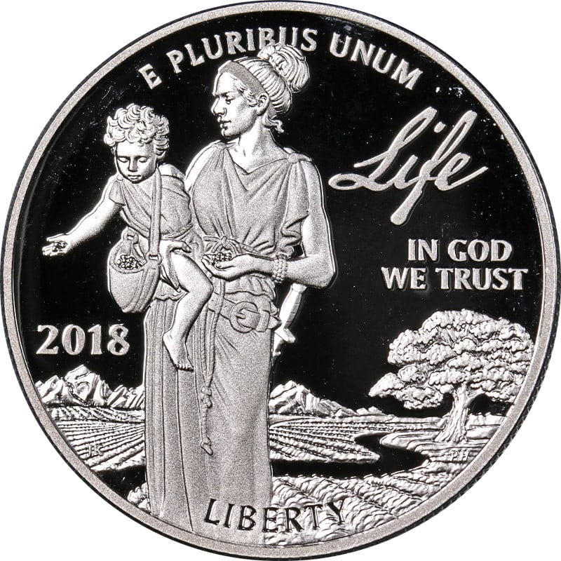 2018-W $100 Platinum American Eagle Proof Coin with OGP and COA: 2018-W $100 Platinum American Eagle Proof Coin with OGP and COA This 2018-W Platinum American Eagle $100 Proof Bullion Coin features the 'LIFE' design and is struck in 0.9995 fine platinum. Issued by