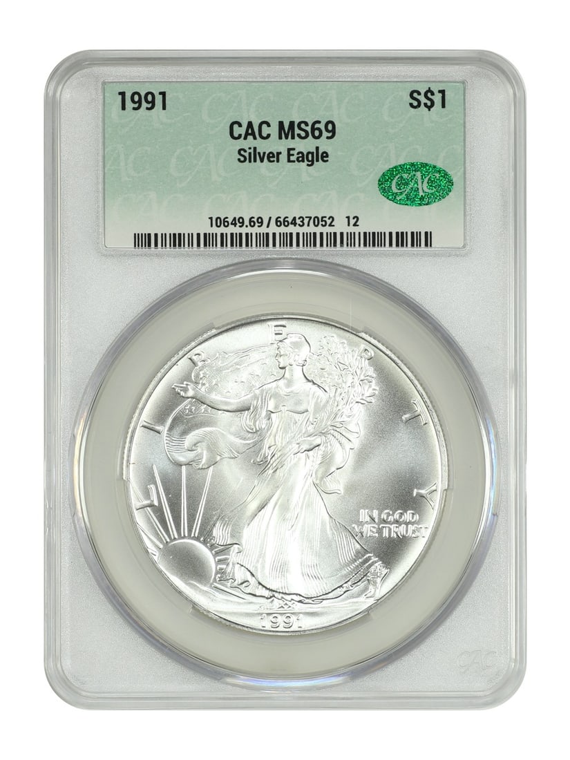 1991 CACG MS69 One Ounce Silver Eagle Dollar Coin (1 of 4)