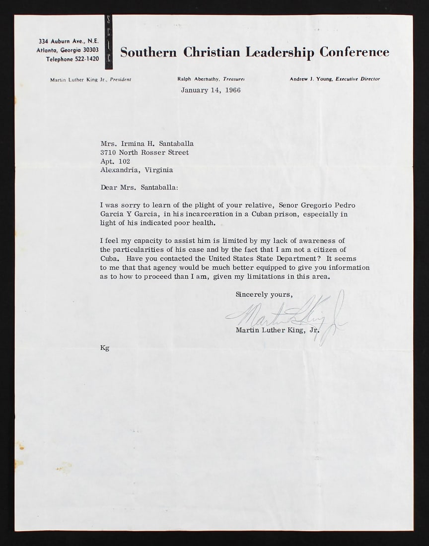 Martin Luther King Jr. Signed Letter 1966 SCLC Letterhead Beckett COA: Martin Luther King Jr. Signed Letter 1966 SCLC Letterhead Beckett COA This is a remarkable piece of history: an 8.5x11 letter personally signed by Martin Luther King Jr. on Southern Christian Leadersh