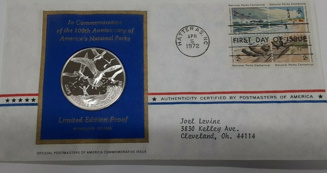 Cape Hatteras National Seashore Sterling Silver Medal 1972 Postmasters Commemorative: Cape Hatteras National Seashore Sterling Silver Medal 1972 Postmasters Commemorative This 1972 Postmasters of America commemorative medal was issued to honor the centennial of the United States Nation