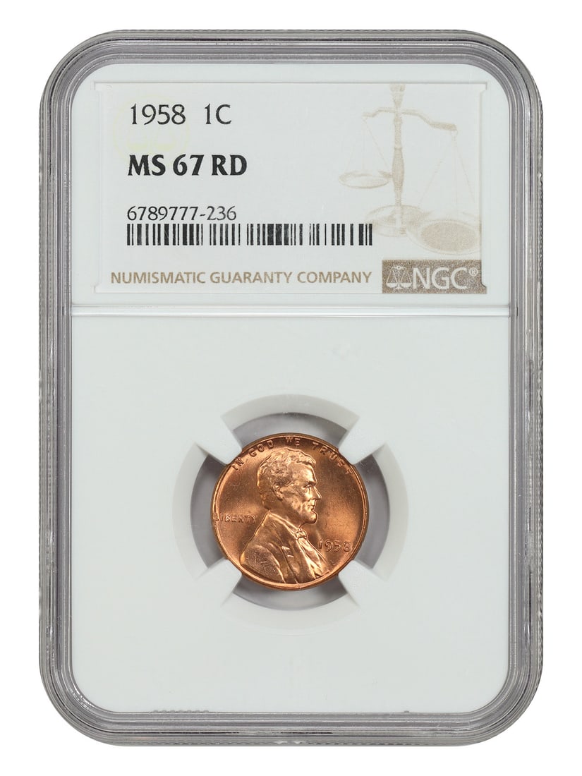 1958 Lincoln Cent Wheat Reverse NGC MS67 Red Uncirculated 1C (1 of 4)