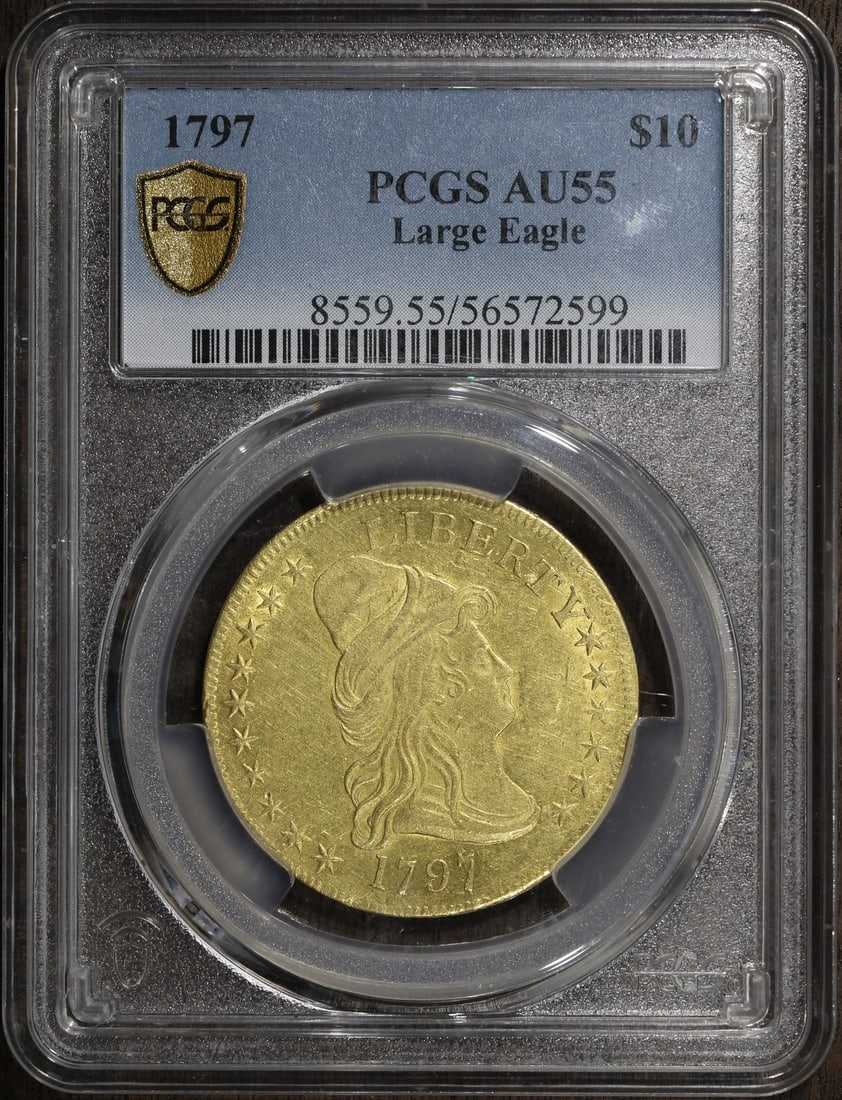 1797 $10 Draped Bust Large Eagle Gold Coin PCGS AU55 Graded (1 of 3)