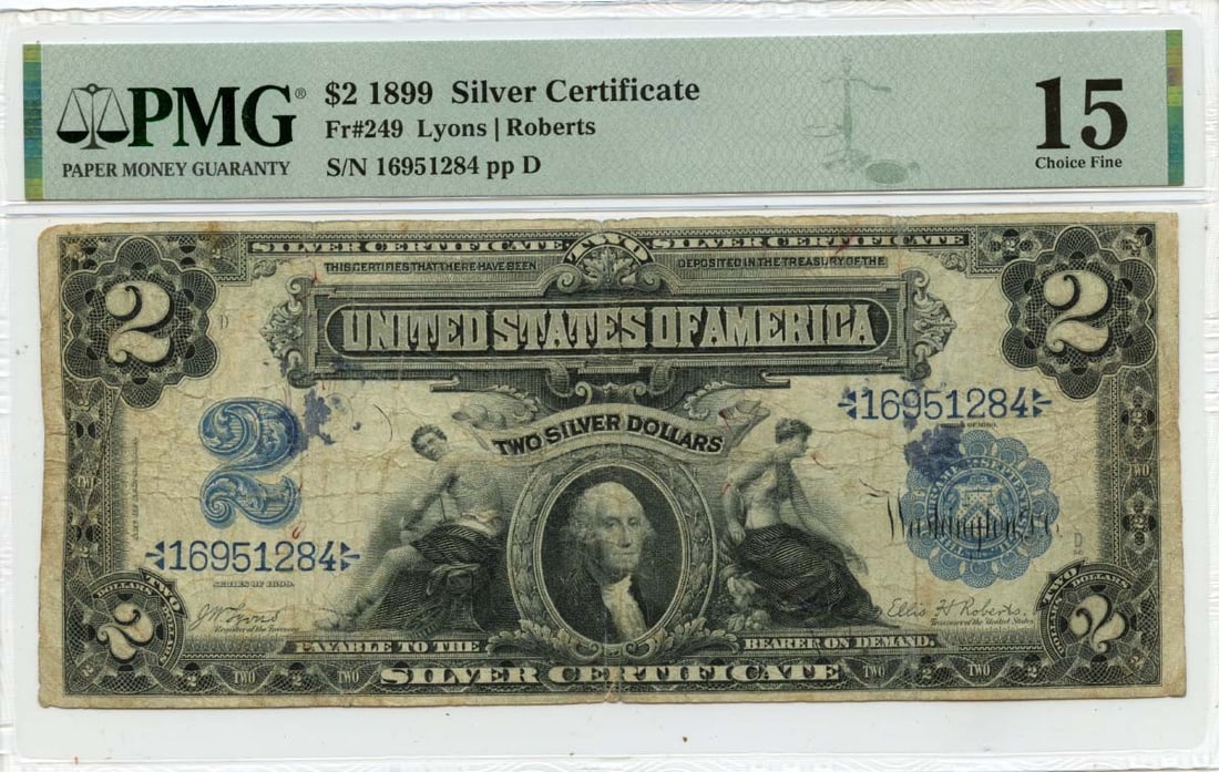 PMG F15 1899 Silver Certificate FR 249 Two Dollar Note United States (1 of 2)